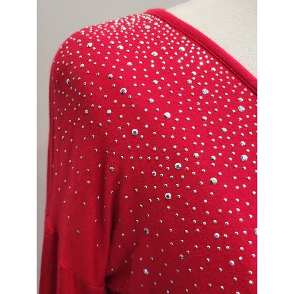 Design History Women's Red Embellished Top Small Studs Dolman Sleeve - Picture 4 of 9